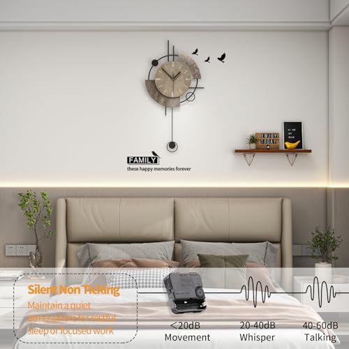 Large Modern Wall Clock with Pendulum for Living Room Decor | Kitchen Analog Wall Clock Decoration, Silent Battery Operated Non-Ticking for Bedroom Office Classroom Indoor 13.3*25.5 inch