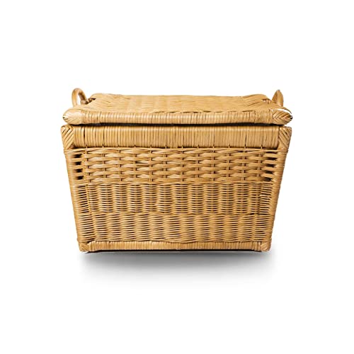 The Basket Lady Lift-Off Lid Wicker Storage Basket, L, Sandstone | Outside: 24.5" L x 18" W x 17.5" H | Inside: 21.5"L x 15.5"W x 14"H - Handcrafted by artisans from natural rattan - color: Sandstone, size: Large