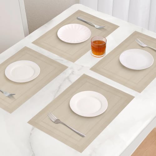 Placemats Set of 6, Heat Resistant Place Mats, Washable PVC Table Mats, Woven Vinyl Placemats, Non-Slip Stain Resistan Plastic Placemats for Table (Beige, 6) - color: Beige