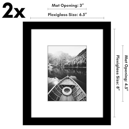 Americanflat 6.5x8 Picture Frame 2-Pack - Matted to 3.5x5 - Black | Slim Molding construction, Polished plexiglass front, wall or tabletop display with included easel, triangle hangers included - color: Black, size: 6.5x8