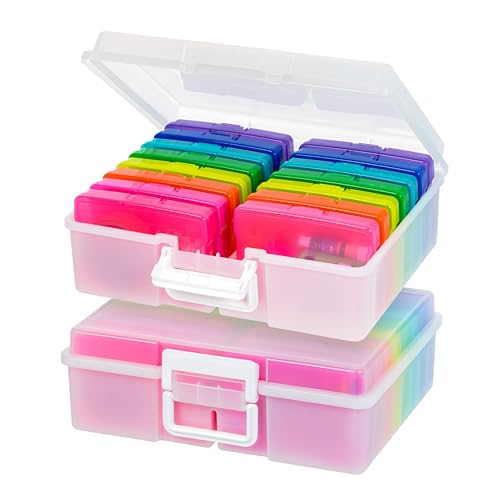 IRIS USA Photo Storage Box |Made in USA| 16 Cases - (2-Pack) - Pearl/Multi | Fits 4" x 6" Pictures / Built-In Handle / Organizing Containers for Tasks, Stickers, Ephemera & Flashcards - color: Pearl/Multi-Color, size: 16 Cases (4x6), style: Handle Box (2