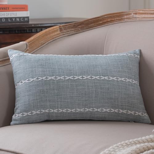 vctops Rustic Striped Cotton Linen Decorative Throw Pillow Cover Embroidery Lumbar Cushion Cover Pillowcase for Sofa Bedroom Couch (Stripe Grey, 12"x20") - color: Stripe Grey, size: 12" x 20" (Pack of 1)