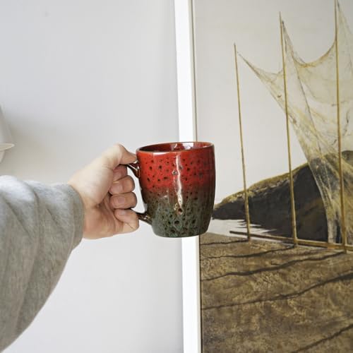 Bosmarlin Ceramic Coffee Mug Set of 4, 17 Oz, Coffee Cups with Big Handle, Microwave Safe, Unique Reactive Glaze (Red&Green) - color: Red&Green