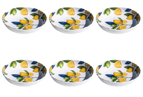 Lemon Orchard 8.8'' Durable NewWave Melamine Low Bowls, Premium Microwave- and Dishwasher-Safe Indoor/Outdoor Dinnerware for Pasta, Cereal, Veggies, Salad - 45 oz - Yellow - Set of 6 - size: Low Bowl