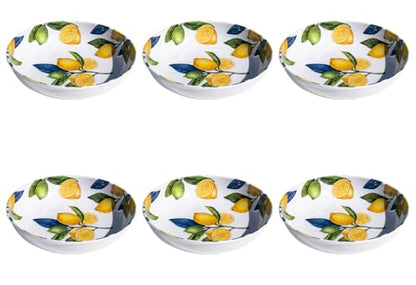 Lemon Orchard 8.8'' Durable NewWave Melamine Low Bowls, Premium Microwave- and Dishwasher-Safe Indoor/Outdoor Dinnerware for Pasta, Cereal, Veggies, Salad - 45 oz - Yellow - Set of 6 - size: Low Bowl