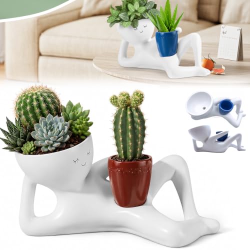 Funny Plant Pots, Unique Face Planter, Funny Succulent Plant Pot with Drainage Hole, Cute Resin Indoor Planter for Small Plants, Quirky Desk Decor & Novelty Gift for Plant Lovers (Red, 1) - color: Red