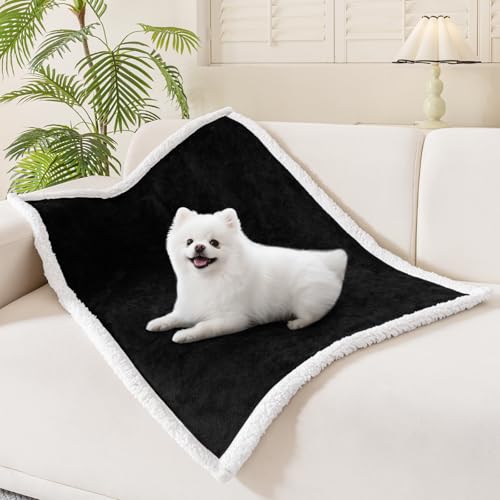 Smiry Waterproof Blanket Throw, Reversible Dog Blanket for Sofa Couch Bed | Soft Leakproof Sherpa Fleece, Washable Furniture Couch Protector for Large Dogs Cats, 30"x40", Black/White - color: Black/White, size: 30"x40"