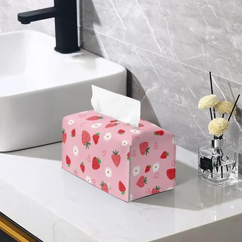 Tissue Box Cover Cartoon Hippie Flower Rectangle Modern PU Leather Rectangular Tissue Box Tissue Cover Tissue Box Holder Night Stands Bedroom Cute Strawberry - color: Cute Strawberry