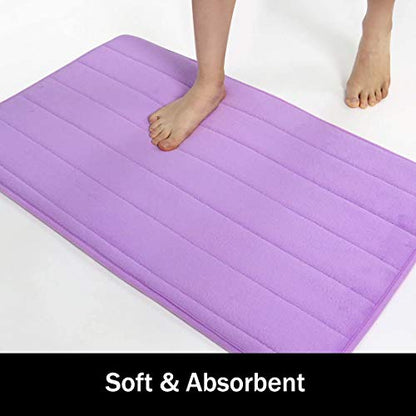 Memory Foam Bathroom Rugs 2 Piece Bath Mat Set Soft Non-Slip and Absorbent Microfiber Bath Rug and U-Shaped Toilet Mat 32"x20"+24"x 20", Purple