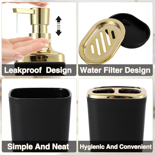 XLHOMO Black Bathroom Accessories 8 Piece Black and Gold Bathroom Set, Bathroom Accessories with Stainless Steel Bathroom Trash Can,Toilet Brush,Toothbrush Set,Soap Dispenser - size: Black, style: Bath Set