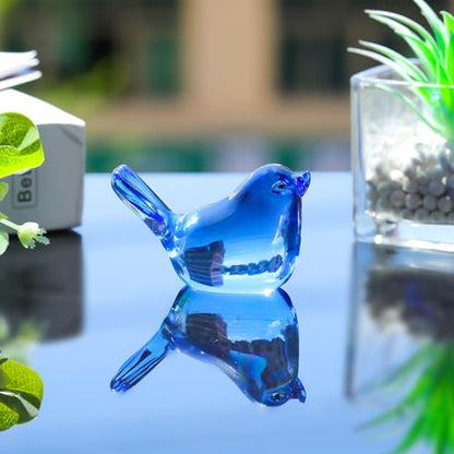 Crystal Blue Birds Figurines, Glass Bird Figurines Paperweights Birthday Christmas Crystal Birds Gifts for Bird Lover Women Mom, Bluebird of Happiness Glass Figurine (Blue) - color: Blue