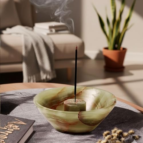 Radicaln Marble Incense Holder 5.5" Inches Green Handmade Incense Stick Holder for Palo Santo Holder, Ideal Marbles Ashtray & Incense Holder Marble for Bedroom - color: Green Onyx
