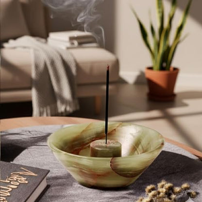 Radicaln Marble Incense Holder 5.5" Inches Green Handmade Incense Stick Holder for Palo Santo Holder, Ideal Marbles Ashtray & Incense Holder Marble for Bedroom - color: Green Onyx
