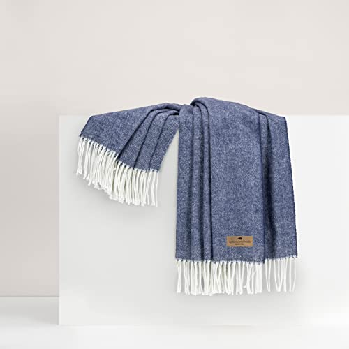 Lands Downunder All-Season, Luxury Indigo Herringbone Throw – Soft Woven Throw with Decorative Fringe – Made in Italy – 51”W x 67”L - Over 80 Colors - Perfect for Gifting - color: Indigo
