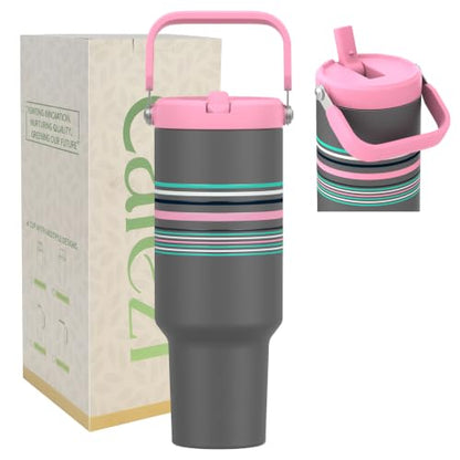 40 oz Insulated Tumbler with Top Handle and Flip Straw | Vacuum Insulated Stainless Steel Cup with Leak-Proof Lid, Sweat-Free, Fits Cup Holder, Keeps Ice Cold up to 30 Hours - color: Black Stripes, size: 40 Ounces