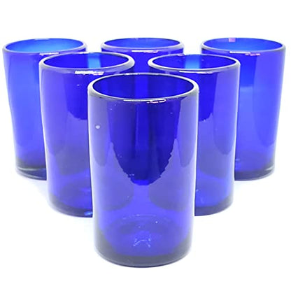 Solid Cobalt Blue 14 oz Drinking Glasses (set of 6), Recycled Glass, Lead-free, Toxin-Free (14oz Drinking) - color: Cobalt Blue, size: 14 oz