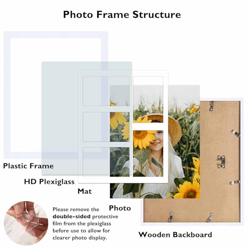 JCJMY 11x14 Collage Picture Frame with Mat, Display 5 Pcs 4x6 Photos or 11x14 Picture, Five Opening 4x6 Picture Frame Collage for Wall Hanging, Lightweight 4 x 6 Multi Photo Frame, White - color: White