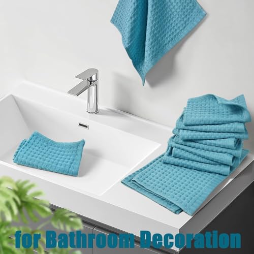 Cleanbear Lake Blue Waffle Washcloths 12 Pack, 13 x 13 Inches | Lightweight and Quick-Dry Face Towels, Soft and Absorbent, Ideal for Bathroom, Kitchen, Gym - color: Seafoam-green