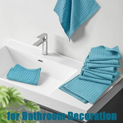 Cleanbear Lake Blue Waffle Washcloths 12 Pack, 13 x 13 Inches | Lightweight and Quick-Dry Face Towels, Soft and Absorbent, Ideal for Bathroom, Kitchen, Gym - color: Seafoam-green