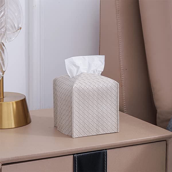 Tissue Box Cover PU Leather Tissue Holder Square Facial Tissue Case Facial Paper Organizer Dispenser for Bathroom, Vanity Countertop, Tabletop, Car, Griege | PU Leather, Easy to Fill, Easy Clean, Decorative Tissue Box Holder for Office, Bathroom, Kitchen,