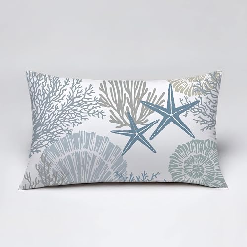 Coastal Lumbar Pillow Covers Set of 2, 12x20, Blue | Soft Velvet Touch, Beach Nautical Starfish Ocean Themed, Decorative Pillow Cases for Bedroom Living Room Sofa - size: 20" x 12" (Pack of 2)