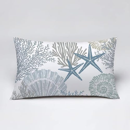 Coastal Lumbar Pillow Covers Set of 2, 12x20, Blue | Soft Velvet Touch, Beach Nautical Starfish Ocean Themed, Decorative Pillow Cases for Bedroom Living Room Sofa - size: 20" x 12" (Pack of 2)