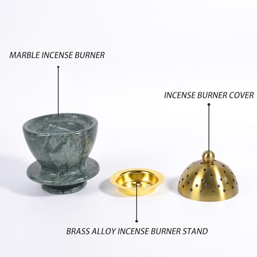 Sissi & yaya Marble Incense Burner with Brass Lid, 10 x 13.5 cm, Meditation and Spa Decor (Green) - color: Green