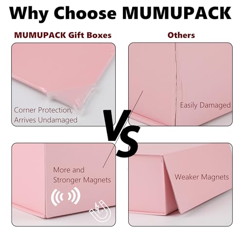 Pink Gift Box,10x7.3x3.5 Gift Boxes With Lids For Presents Includes Ribbon And Diy Printable Sticker Paper,Bridesmaid Proposal Box,Magnetic Gift Box For Birthday,Wedding,Graduation - color: 10x7.3x3.5inch-Pink-Pack 5