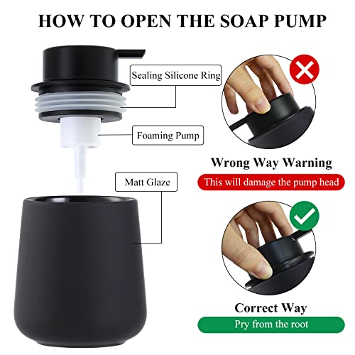 Bosilunlife 12Oz Ceramic Foam Soap Dispenser for Bathroom Kitchen Counter | Premium countertop foam pump creates delicate dense foam, stable desktop placement, Rubber Paint Black - color: Rubber Black