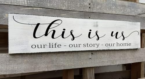 This is Us Sign, Our Life Our Story Our Home Sign, Farmhouse Family Wooden Wall Decor for Living Room Bedroom (This is Us) 4x16 Inch - color: A12, size: 4 X 16 in
