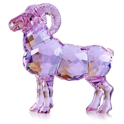 DOJOZ Realistic Animal Crystal Goat Art Figurine Collection Table top Ornament Statue Home Decor (Purple) - color: Purple