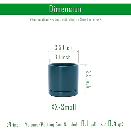 D'vine Dev 3.5 Inch Ceramic Planter Pot, Teal, 94-O-A-9 | Modern Cylinder Design, Drainage Hole & Saucer Included, Stable Structure, Elegant Home Accent - color: Teal, size: XX-Small