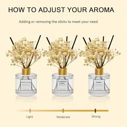 Reed Diffuser Set of 3 Pack,Clean Linen,Vanilla,Lemongrass Scented Oil Diffuser with 4 Sticks,Reed Diffusers for Home,Living Room,Bathroom Air Freshener Diffuser,50ml x 3