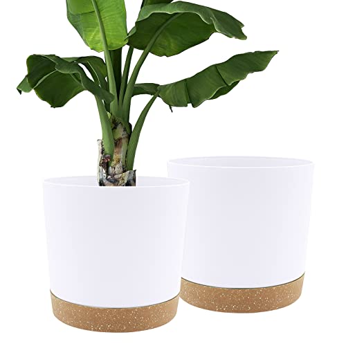QCQHDU 12 inch Plant Pot, 2 Pack Planters for Indoor Plants with Drainage Holes & Saucer, Outdoor Flower Pots Home Garden Modern Decor - color: White, size: 12 Inch
