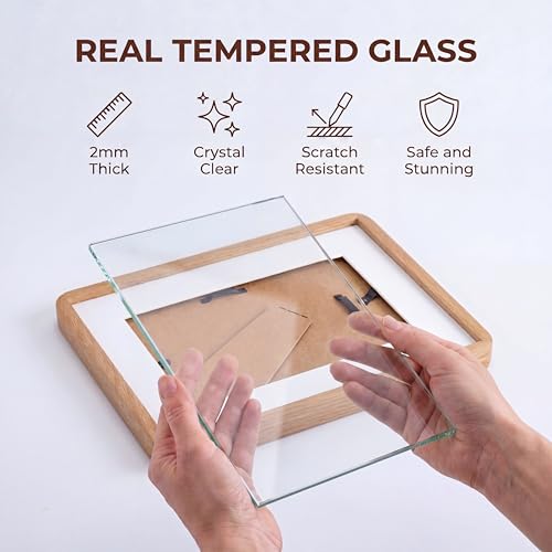 Acovy 4x6in Picture Frame, Natural Solid Oak | Handcrafted Wooden Photo Frame, Dual Use for Tabletop & Wall Mount, Matted to Fit 3.5"x5" Photos, HD Tempered Glass - color: Oak, size: 4x6in