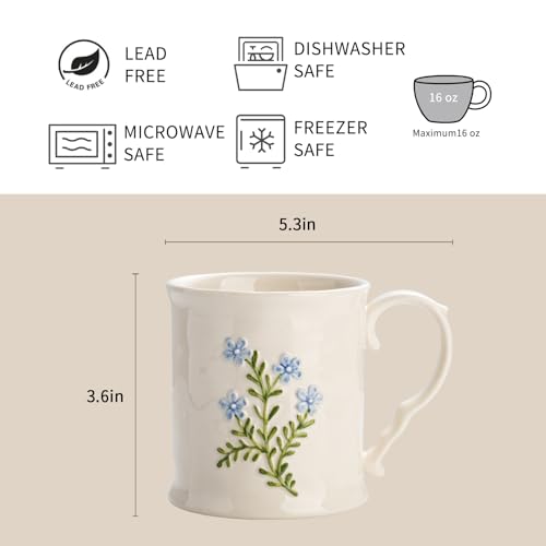 Artistic Lavender pattern Ceramic Coffee Mug - 16oz, Hand-Painted, Microwave heating and dishwasher cleaning available, Ideal for Daily Brews - color: Lavender flower