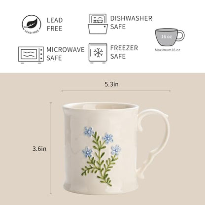 Artistic Lavender pattern Ceramic Coffee Mug - 16oz, Hand-Painted, Microwave heating and dishwasher cleaning available, Ideal for Daily Brews - color: Lavender flower
