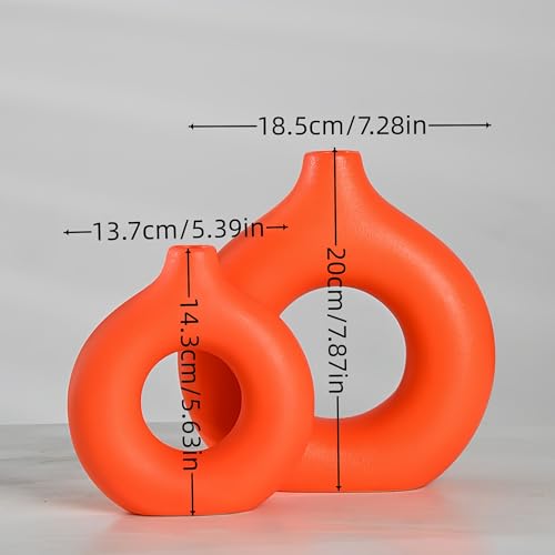 Modern Donut-Shaped Decorative Vases, Orange, Set of 2 (L+S) - size: L+S