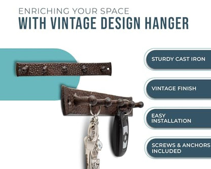 Comfify Cast Iron Key Holder – Padlock Design with 5 Hooks – Farmhouse | Antique padlock design; 5 hooks for keys, leashes and bags; screws and anchors included; entryway, hallway or door