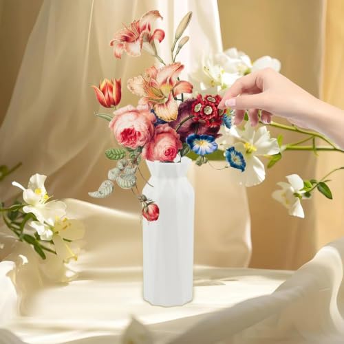 Haploon Plastic Vases 10 Pack Composite Flower Vase Conic Floral Holder | Small Tall Fake Flowerpot, Centerpiece Center Wedding Party Arrangement, Modern Living Room Table Décor, White Vases