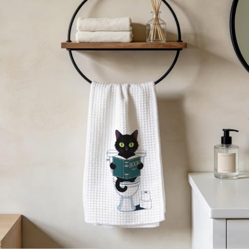 Funny Toilet Bowl Cat Bathroom Towels, Durable Microfiber Tea Towels for Kitchen Home Bathroom Decor, Book Roll Paper Waffle Weave Dish Drying Towel, Cat Lover Gifts for Women Mom Friend, 24x14 Inch - color: Lm 335