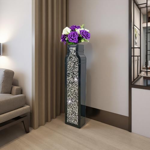30" Tall Double Sided Crushed Diamond Vases, BlackLarge Mirrored Sliver Vase for Floor,Crystal MirrorDecorative Vase for Home,Office,Hotel (Black, 6.8" Lx4.7 W x30 H) - color: Black, size: 6.8" L x 4.7" W x 30" H