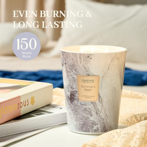 M&SENSE Extra Large Summer Candle 35oz 150H Summer Night Scented Candle, 3 Wick Highly Scented Jar Candle, XL Candles Gift for Stress Relief, Meditation, Yoga - color: SummerNight, size: Large