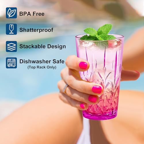 Lily's Home 18oz Unbreakable Premium Drinking Tumblers Set of 4, BPA-Free Dishwasher-Safe Stackable Cups, Crystal HighBall Glasses, Reusable Drinkware for Indoor & Outdoor Use, Made in Taiwan. - size: 18 Ounces