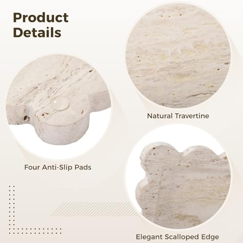 Natural Travertine Rectangle Vanity Tray, Natural Stone Tray with Scalloped Edge, Decorative Irregular Shape for Bathroom Countertop, Jewelry, Cosmetics, Candles, Lotion, Perfume, 12 x 8 in