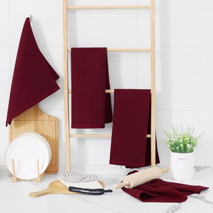 Homaxy 100% Cotton Waffle Weave Kitchen Dish Towels 4-Pack, Burgundy | 13 x 28 Inches, Ultra Soft Absorbent Dish Towels, Quick Drying Cleaning Towels - color: Burgundy, size: 13 X 28 - 4 Pack