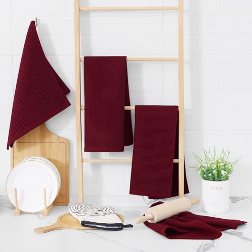 Homaxy 100% Cotton Waffle Weave Kitchen Dish Towels 6-Pack, Burgundy | 13 x 28 Inches, Ultra Soft Absorbent Dish Towels, Quick Drying Cleaning Towels - color: Burgundy, size: 13 X 28 - 6 Pack