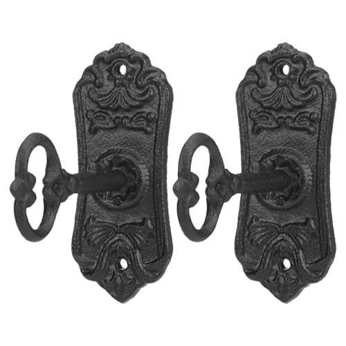 Pelopy 2 Pack Decorative Cast Iron Wall Hooks Vintage Victorian Style Key Coat Hooks Rustic Wall Mounted Coat Hangers for Hanging Key Bags Hats Towels Hanger Farmhouse Decor (Black) - color: Black