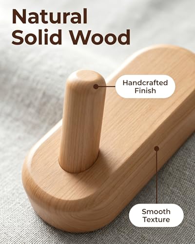 Wooden Wall Hooks for Hanging - 4 Pack Heavy Duty Coat Hooks Wall Mount- Solid Natural Wood Hat, Bag, Backpack & Towel Hooks - Modern Key Holder for Bathroom & Entryway (Beech) - color: Beech