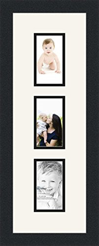 ArtToFrames Collage Photo Frame Double Mat with 3-3x5 Openings and Satin Black Frame - color: Fabric White, size: 3 - 3x5